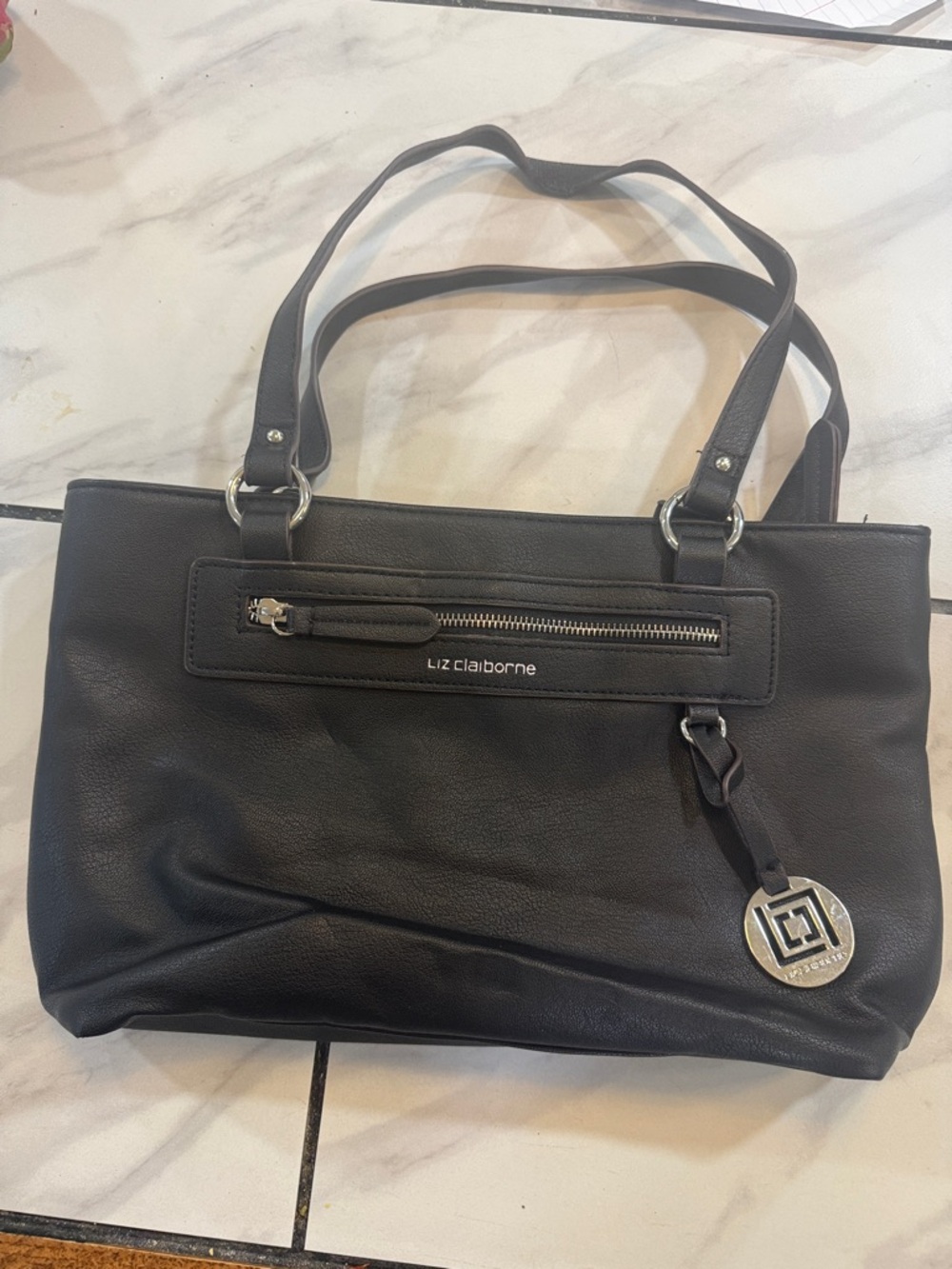 Liz Claiborne Black Leather Dual-Handle Shoulder Tote